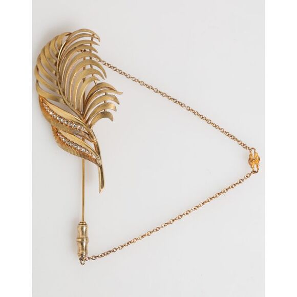 Dolce & Gabbana Gold Tone Leaf 925 Sterling Silver Crystal Chain Men's Brooch